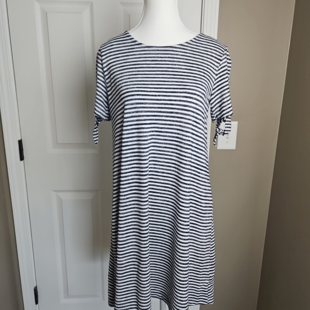 Gap Womens Dress Small Blue White Striped Shift Knit Short Sleeve Stretch